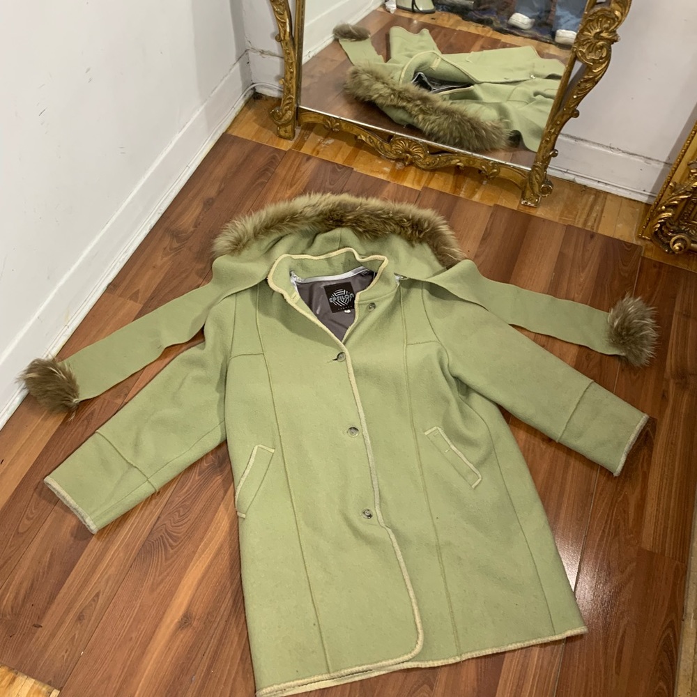 Green Faux-Fur Trim Ski Coat - Women